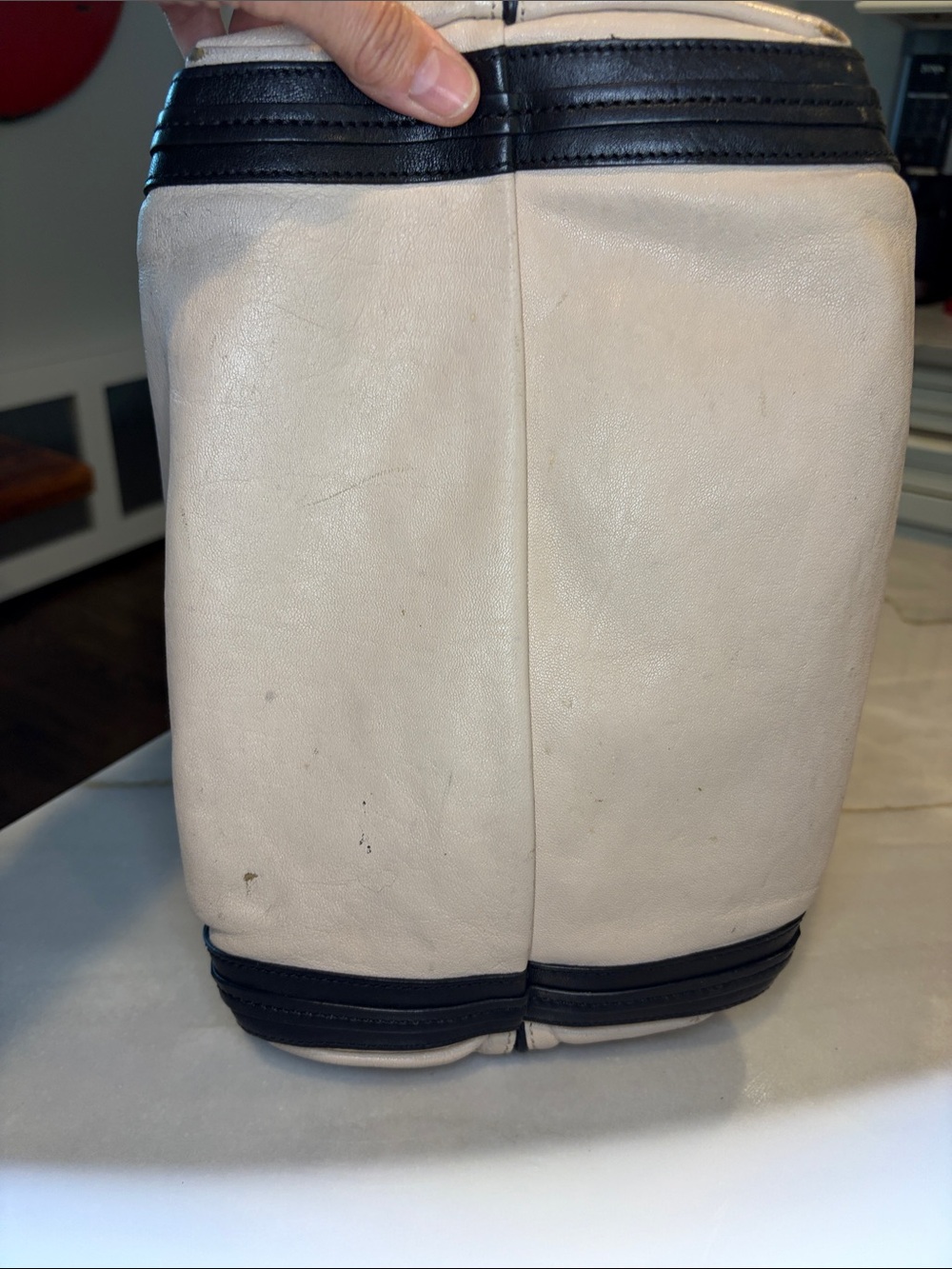 Chloe Cream and Black Colorblock Top Handle Leather Tote - Picture 11 of 15